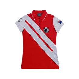 設計女裝短袖撞色Polo恤  間條貼布 黑色鈕扣 紅色 馬術 表演 週年  P1600 設計女裝短袖撞色Polo恤  間條貼布 黑色鈕扣 紅色 馬術 表演 週年  P1600